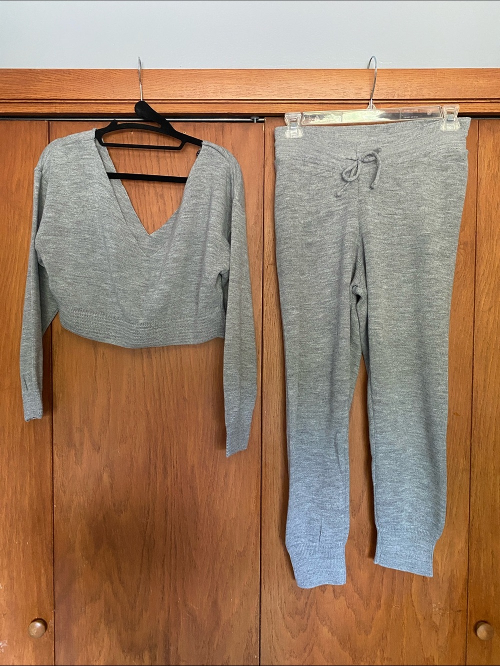 Nasty Gal Heather Gray V-Neck Knit Lounge Set